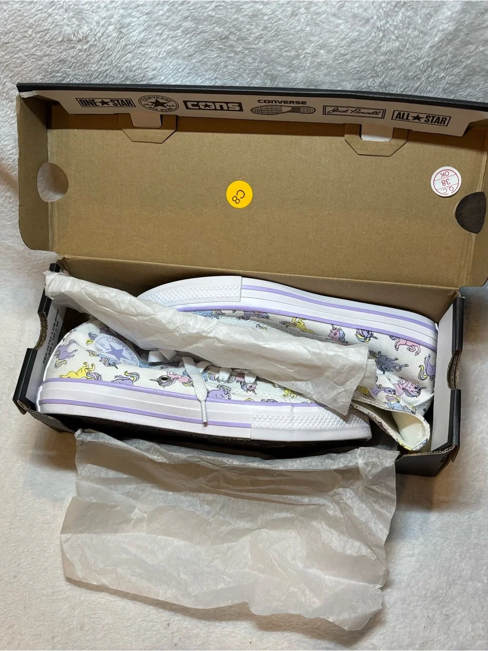 Converse Kids High-Top Sneakers in White with Pastel Unicorn Print